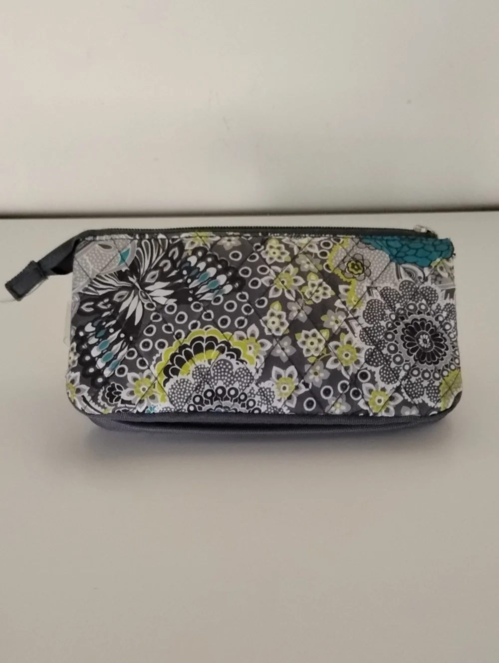 Studio C Floral Quilted Zip Pouch - Gray, Teal & Lime